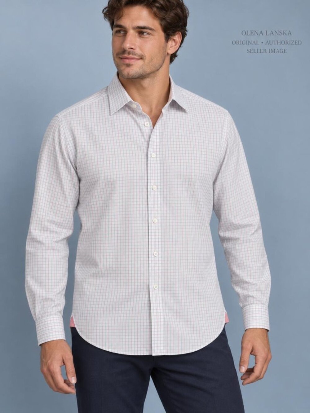 Thomas Pink Dress Shirt Men White Lilac Blue Check Tailored 16.5 32/33 L NWT